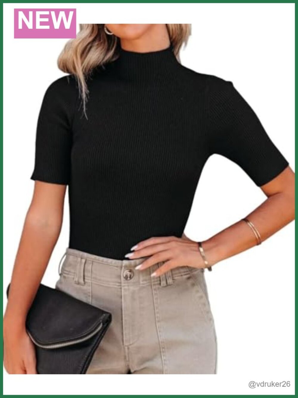 Mock Neck Short Sleeve Ribbed Knit Pullover Sweater Tunic Top